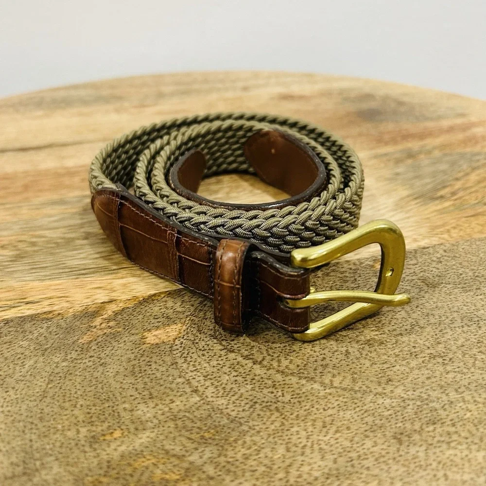 Vintage Brighton Stretch Braided Croco Belt Solid Brass 38 Elastic Fabric Belt